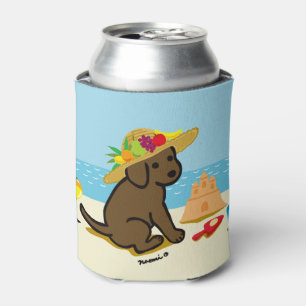 Porta-lata Chocolate Labrador Puppy Straw Hat Cartoon