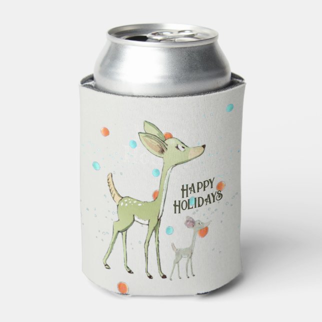 Porta-lata Christmas Celebration Green Deers Holidays Cute (Can Front)