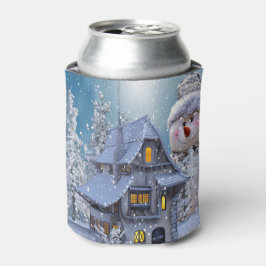 Porta-lata Christmas Party Winter White Snowman Blue Rustic