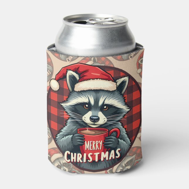Porta-lata Christmas Raccoon Cocoa Cheer (Can Front)