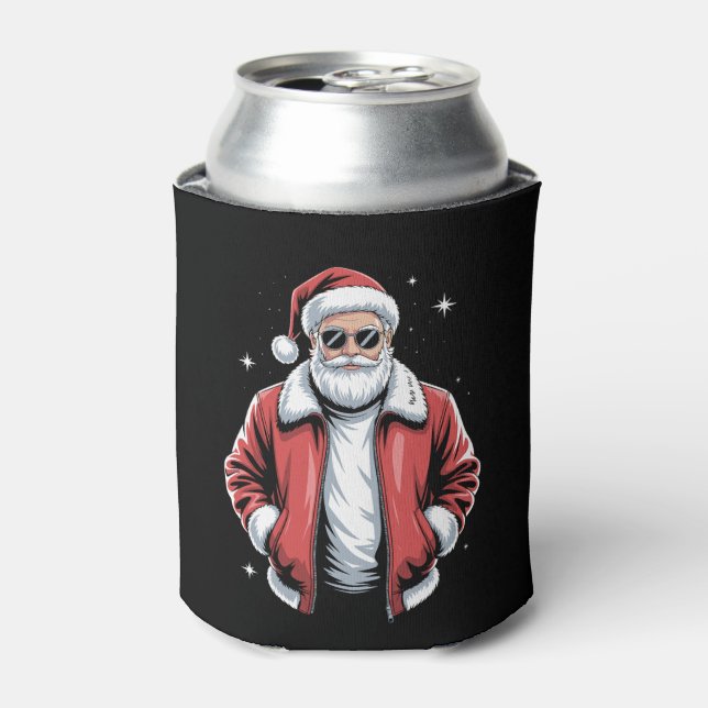 Porta-lata Christmas Santa Sunglasses Leather Jacket Bomber (Can Front)