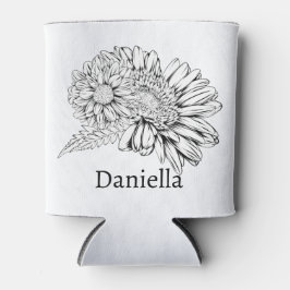 Porta-lata Chrysanthemum Black Line Drawing with Your Name 