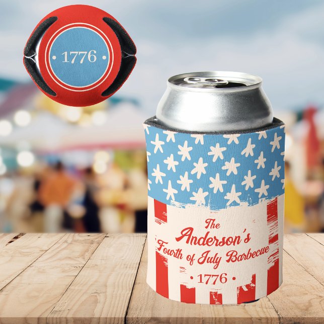 Porta-lata Churrasco de Nome da Família Red White &Blue Star  (Criador carregado)