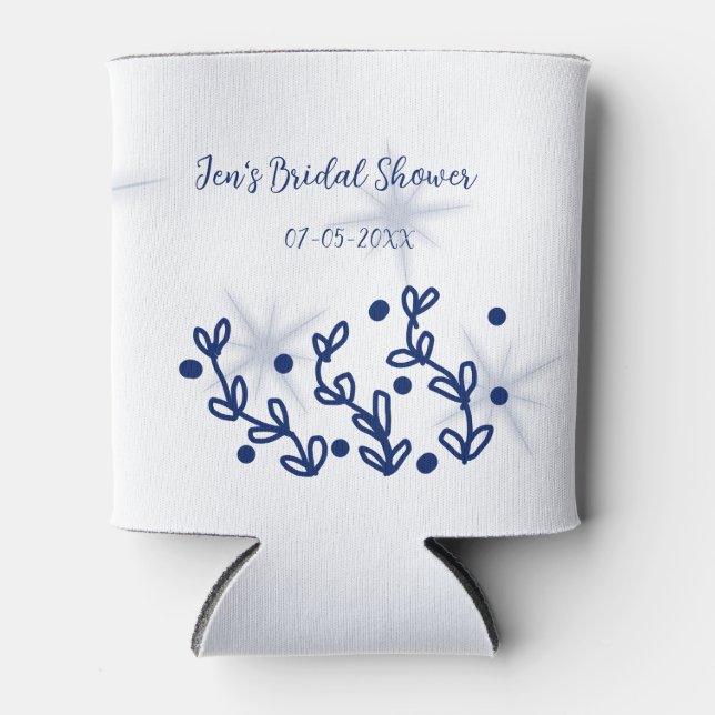 Porta-lata Chuva de noiva luxuosa com folhas de estrelas azui (Frente)