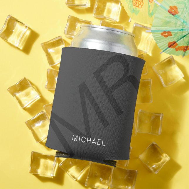 Porta-lata Cinza de Monograma Personalizada Moderna (Verão in situ)