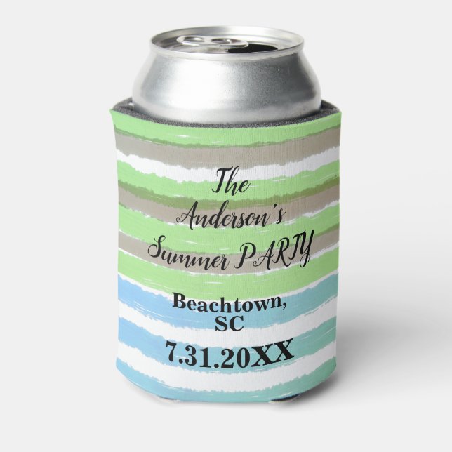 Porta-lata Cinza de Verão Blue Watercolor Stripes (Can Back)