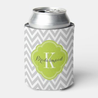 Porta-lata Cinza e Monograma Verde Chevron