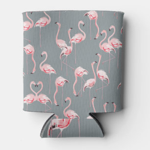 Porta-lata Cinza Flamingo: Padrão Vintage Invisível.