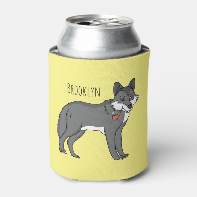 Porta-lata Cinza lobo com ilustração de desenho animado (Can Front)