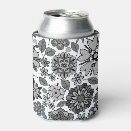 Porta-lata Cinza Negra Branca Retro Arte Floral Padrão Invisí