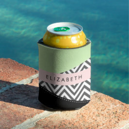 Porta-lata Cinza Zigzag, Cinza Chevron, Mint, Seu Nome