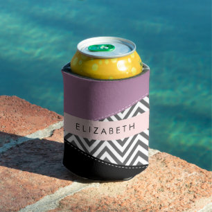 Porta-lata Cinza Zigzag, Cinza Chevron, Purple, Seu Nome