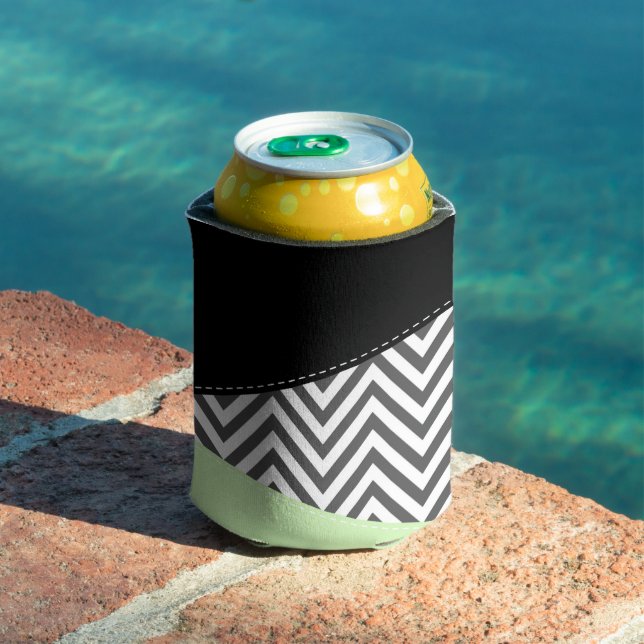 Porta-lata Cinza Zigzag, Cinza Chevron, Zigzag Patterno, Casa (Piscina in situ)