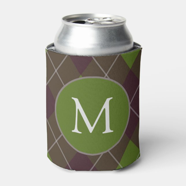 Porta-lata Classic Dark Green Argyle Pattern Monogram (Can Front)