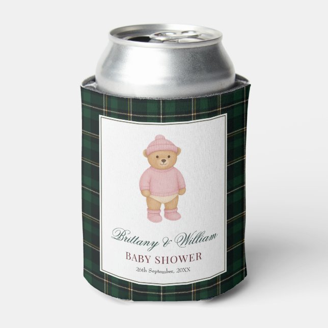 Porta-lata Classic Preppy Bear Designer Plaid Baby Shower (Can Front)