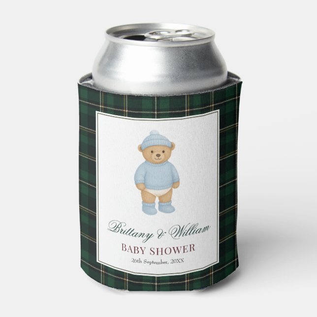Porta-lata Classic Preppy Bear Designer Plaid Baby Shower (Can Front)