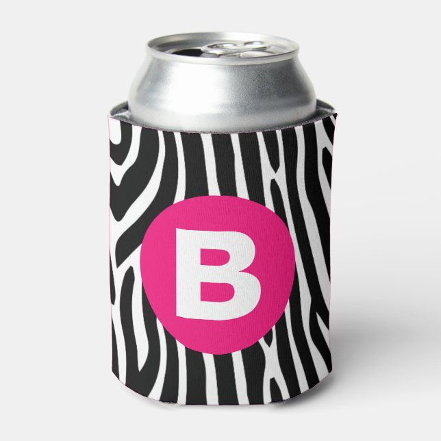 Porta-lata Classic Zebra Stripes Bright Pink Monogram (Can Front)