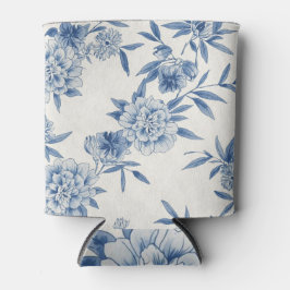 Porta-lata Clássico Padrão de Toile Floral Azul em Aquarela B