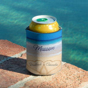 Porta-lata Coastal Beach Wedding Hearding in Sand Custom Name