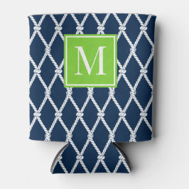 Porta-lata Coastal Preppy Nautical Monogram - Navy & Lime