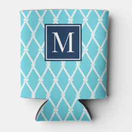Porta-lata Coastal Preppy Nautical Monogram Turquoise & Navy