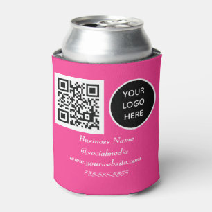 Porta-lata Código QR de mídia social Logotipo de negócio rosa