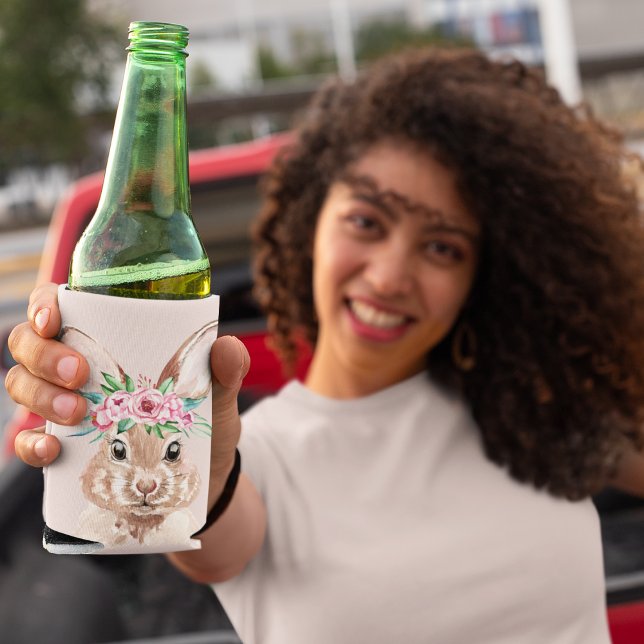 Porta-lata Coelhinho De Aquarela Rosa De Pastel Moderno Com F (Criador carregado)