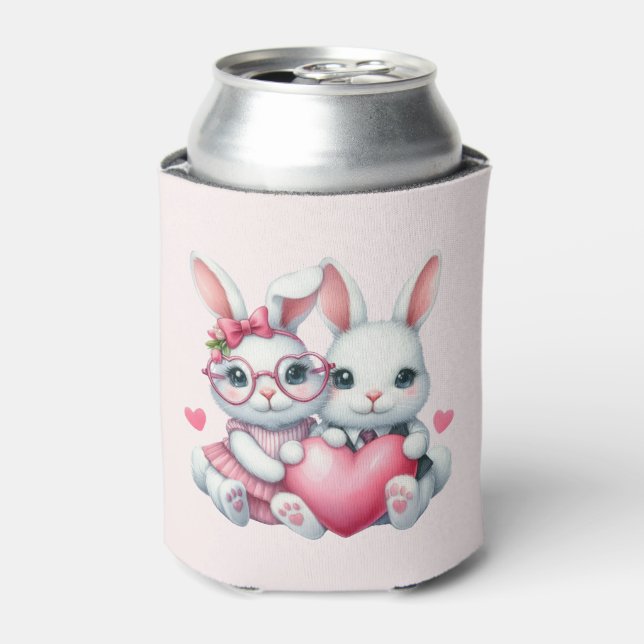 Porta-lata Coelhinhos Fofos Compartilhando um Coração (Can Front)