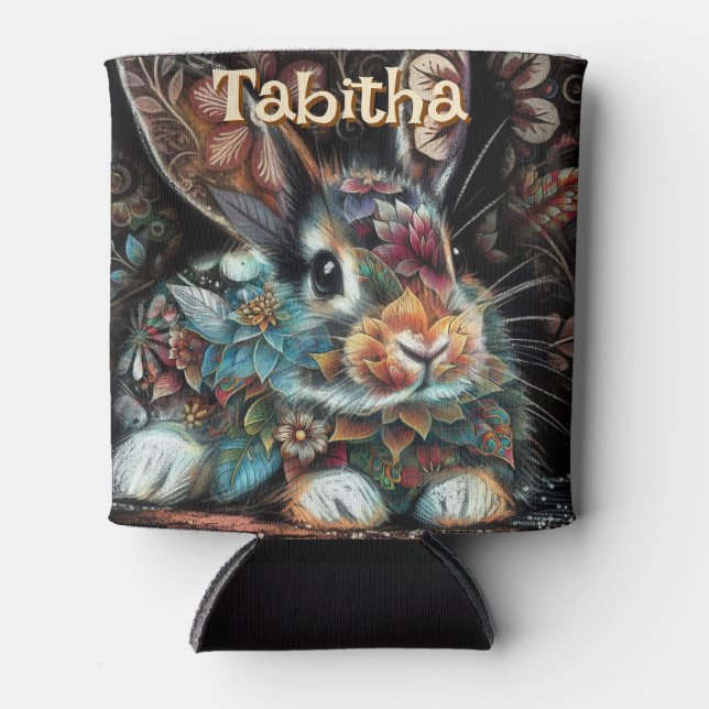 Porta-lata Coelho Branco Personalizado Floral Personalizado (Frente)