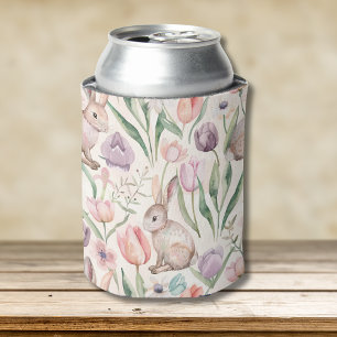 Porta-lata Coelho Cinza Fofo com Tulipas Coloridas
