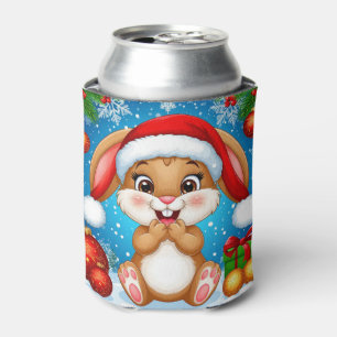 Porta-lata Coelho de Natal Fofo Usando Chapéu de Papai Noel