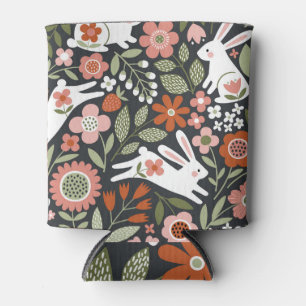 Porta-lata Coelhos brancos bonitos, padrão de colheita floral