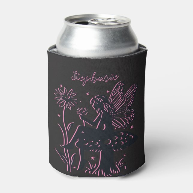 Porta-lata Cogumelo e Flor de Fada Fofo Preto e Rosa (Can Front)