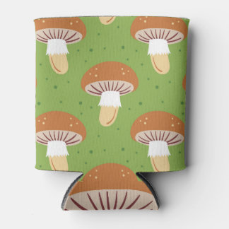 Porta-lata Cogumelos de outono: padrão verde sem costura.