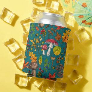 Porta-lata Cogumelos, folhas, loucos e bagas de outono, em az