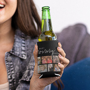 Porta-lata Colagem de 12 Fotos Preta Personalizada Mamãe