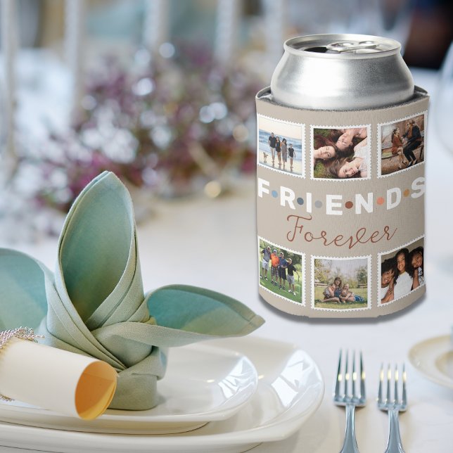 Porta-lata Colagem de Fotografias Moderna de Amigos Beige par (Criador carregado)