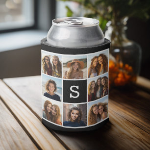 Porta-lata Colagem de Fotos Preto e Branco com Monograma Pers