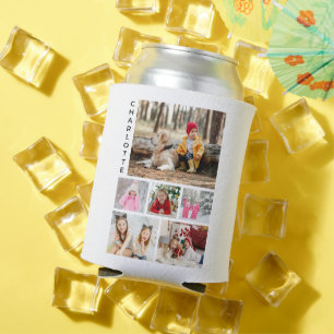 Porta-lata Colagem Personalizada de 6 Fotos com Nome Moderno