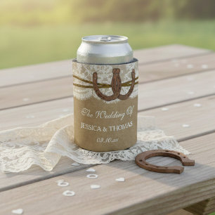 Porta-lata Coleção de Casamentos Kraft, Lace & Horsferradura