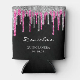 Porta-lata Colírio Rosa Quente Silver Coloca Quinceñera Preta