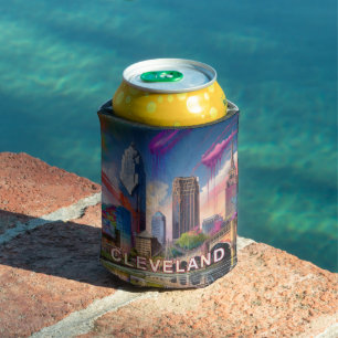 Porta-lata Colorida Cleveland Skyline Abstrato Art