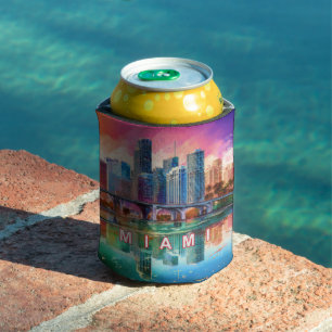 Porta-lata Colorida Miami Skyline Abstrato Art