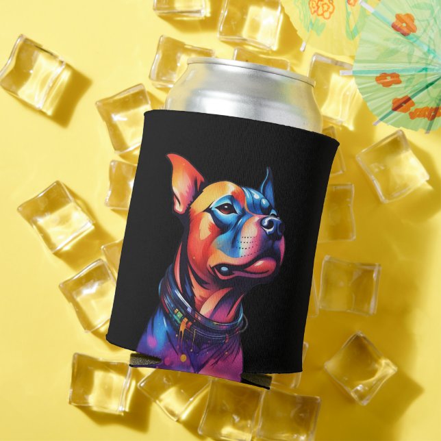 Porta-lata Colorida Staffy Bull Terrier Cyberpunk Design, (Verão in situ)