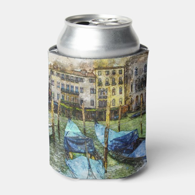 Porta-lata Colorida Venice Blue Gondolas (Can Front)