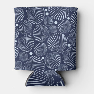 Porta-lata Conchas azuis, padrão do mar de verão.