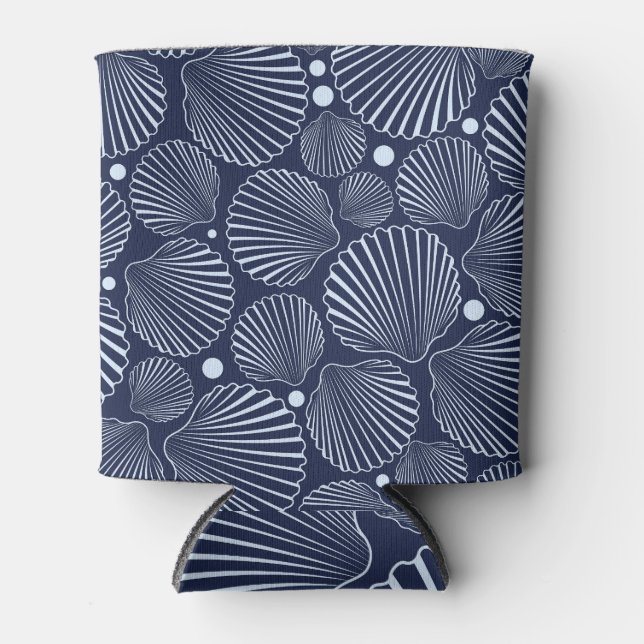 Porta-lata Conchas azuis, padrão do mar de verão. (Frente)