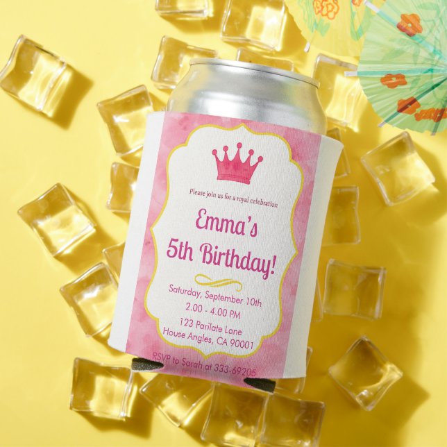 Porta-lata Convite de Aniversário para Coroa Rosa | zazzlemad (Verão in situ)