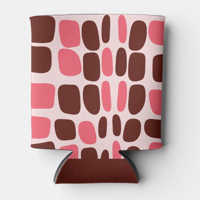 Porta-lata Copo para bebida geométrico rosa e chocolate Retro (Frente)