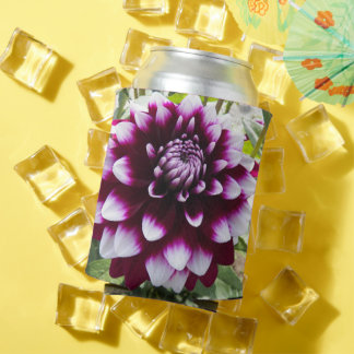 Porta-lata Copo Térmico Floral de Dahlia Rosa e Branco